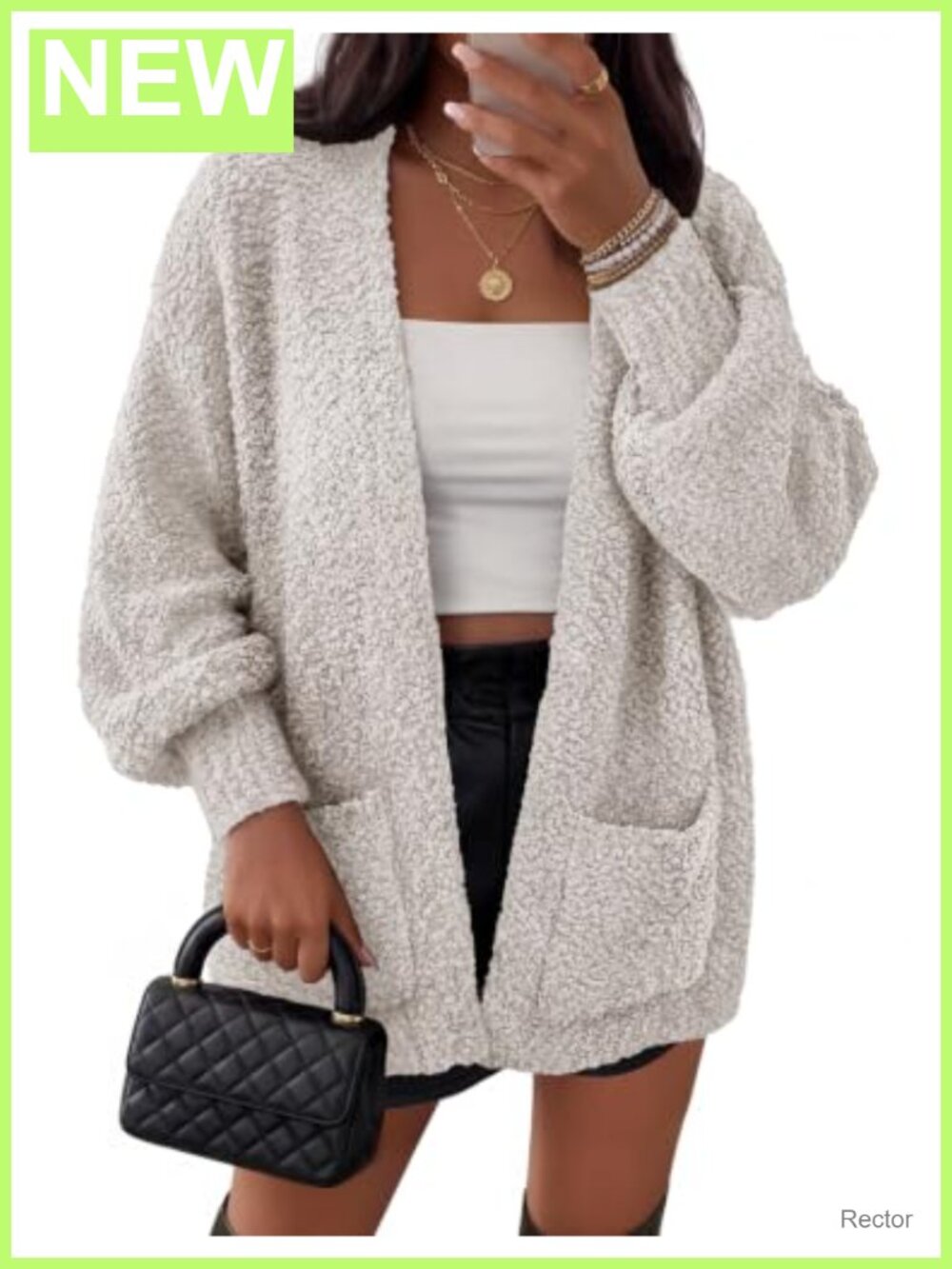 Fuzzy Popcorn Oversized Sherpa Chenille Cardigan Sweater with Pockets